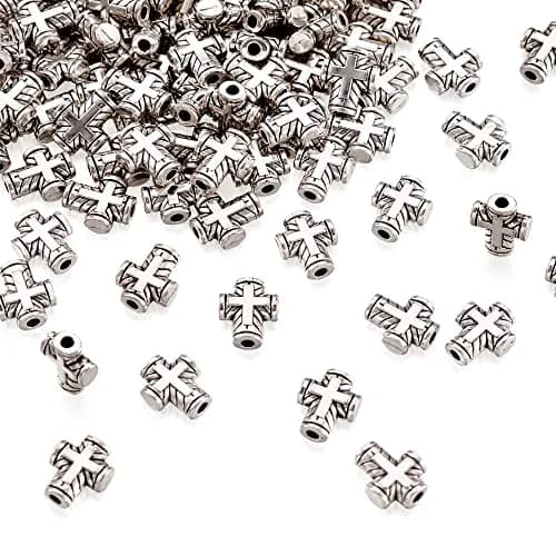 Craftdady Antique Silver Tiny Cross Spacer Beads 10x8mm 100pcs | Tibetan Metal Crucifix Charm Beads for Jewelry Making thumbnail 1