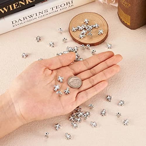 Craftdady Antique Silver Tiny Cross Spacer Beads 10x8mm 100pcs | Tibetan Metal Crucifix Charm Beads for Jewelry Making thumbnail 4