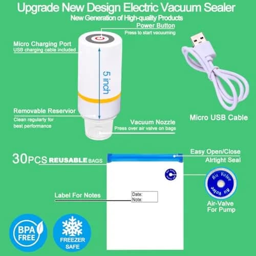 KOSBON 42 PCS Sous Vide Vacuum Sealer Set | 30 Reusable Bags, 5 Clips, Fast & Portable thumbnail 5