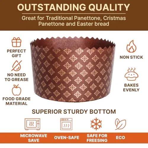 SHSH trade group Panettone Paper Baking Molds Large 15oz (5.1x3.35-in) - Pack of 12 | Non-Stick Easter Bread Forms thumbnail 5
