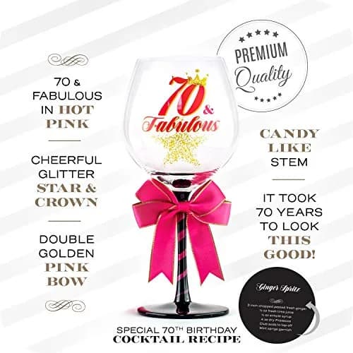 SAY HO UM 70 and Fabulous Birthday Wine Glass for Women | 23 oz, 8.8 Inch Tall | Perfect Gift for 70th Birthday thumbnail 2