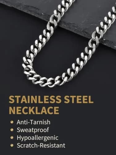 FindChic Men Curb Chain Necklace Stainless Steel 9MM Link 14''-30'' | Classic Durable Jewelry thumbnail 4