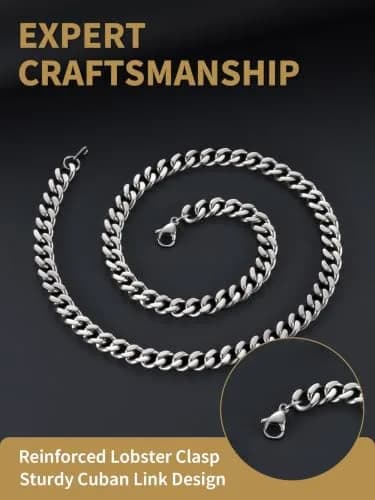 FindChic Men Curb Chain Necklace Stainless Steel 9MM Link 14''-30'' | Classic Durable Jewelry thumbnail 5