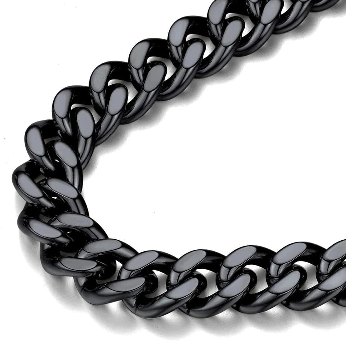 FindChic Mens Chain Necklace 12MM Black Cuban Link 18inch | Durable Stainless Steel, Classic Hip Hop Jewelry