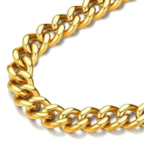 FindChic Men Curb Chain Necklace 18K Gold Plated 9MM Link 16'' | Durable, Stylish & Gold-Like thumbnail 1