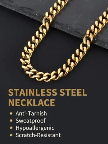 FindChic Men Curb Chain Necklace 18K Gold Plated 9MM Link 16'' | Durable, Stylish & Gold-Like thumbnail 4