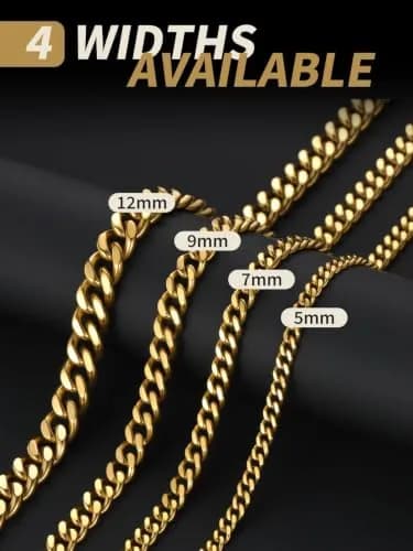 FindChic Men Curb Chain Necklace 18K Gold Plated 9MM Link 16'' | Durable, Stylish & Gold-Like thumbnail 8
