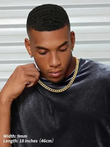 FindChic Men Curb Chain Necklace 18K Gold Plated 9MM Link 16'' | Durable, Stylish & Gold-Like thumbnail 2
