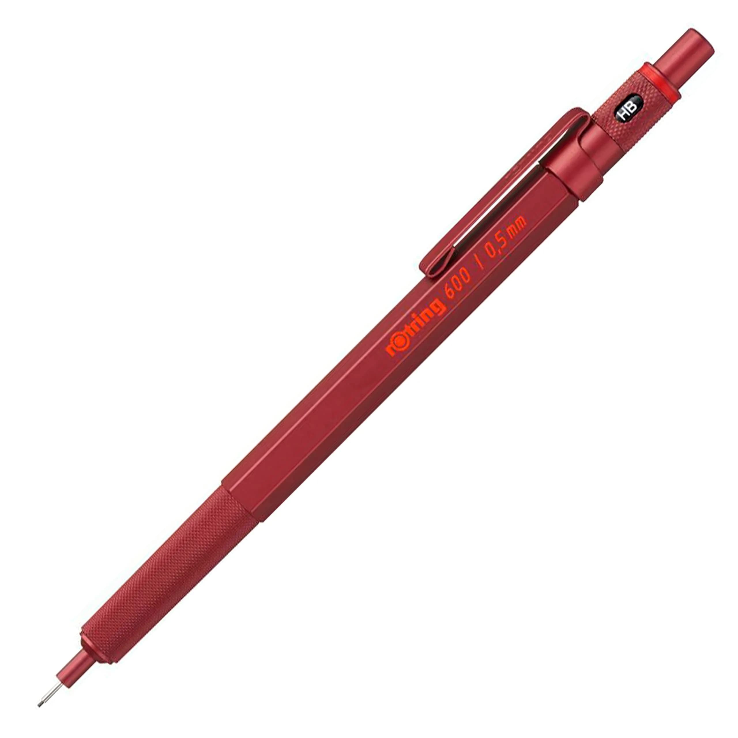 rOtring 600 Mechanical Pencil | HB 0.5 mm | Red All-Metal Body | Hexagonal Barrel | 22g