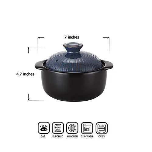 Lucia Natural Glazed Ceramic Porcelain Cookware Hot Pot 600ml | Heat & Water Resistant thumbnail 2