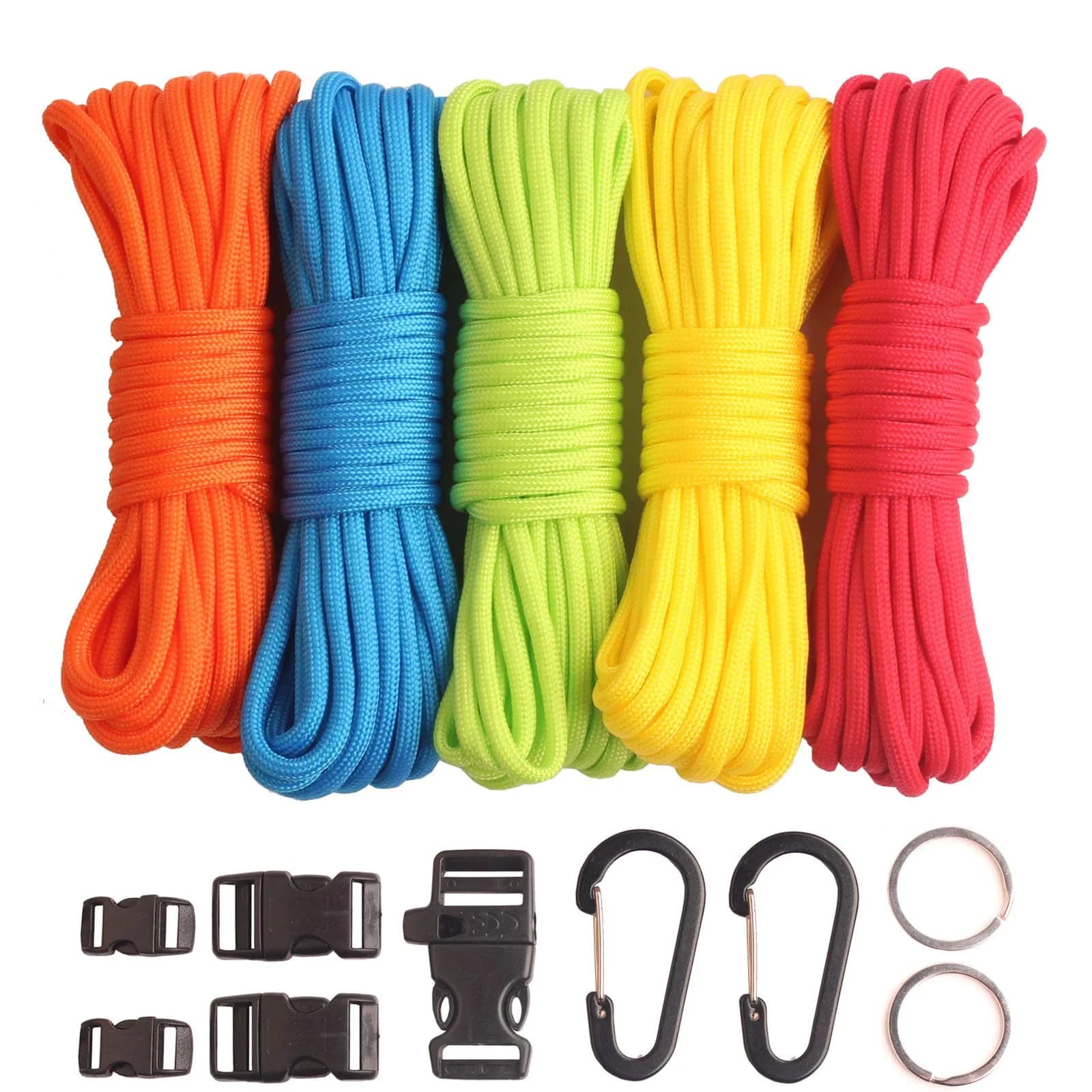 GeGeDa Paracord 550 Bracelet Kit | 100 ft (30.48 m) Nylon Rope with Buckles & Carabiners | DIY Survival Crafting