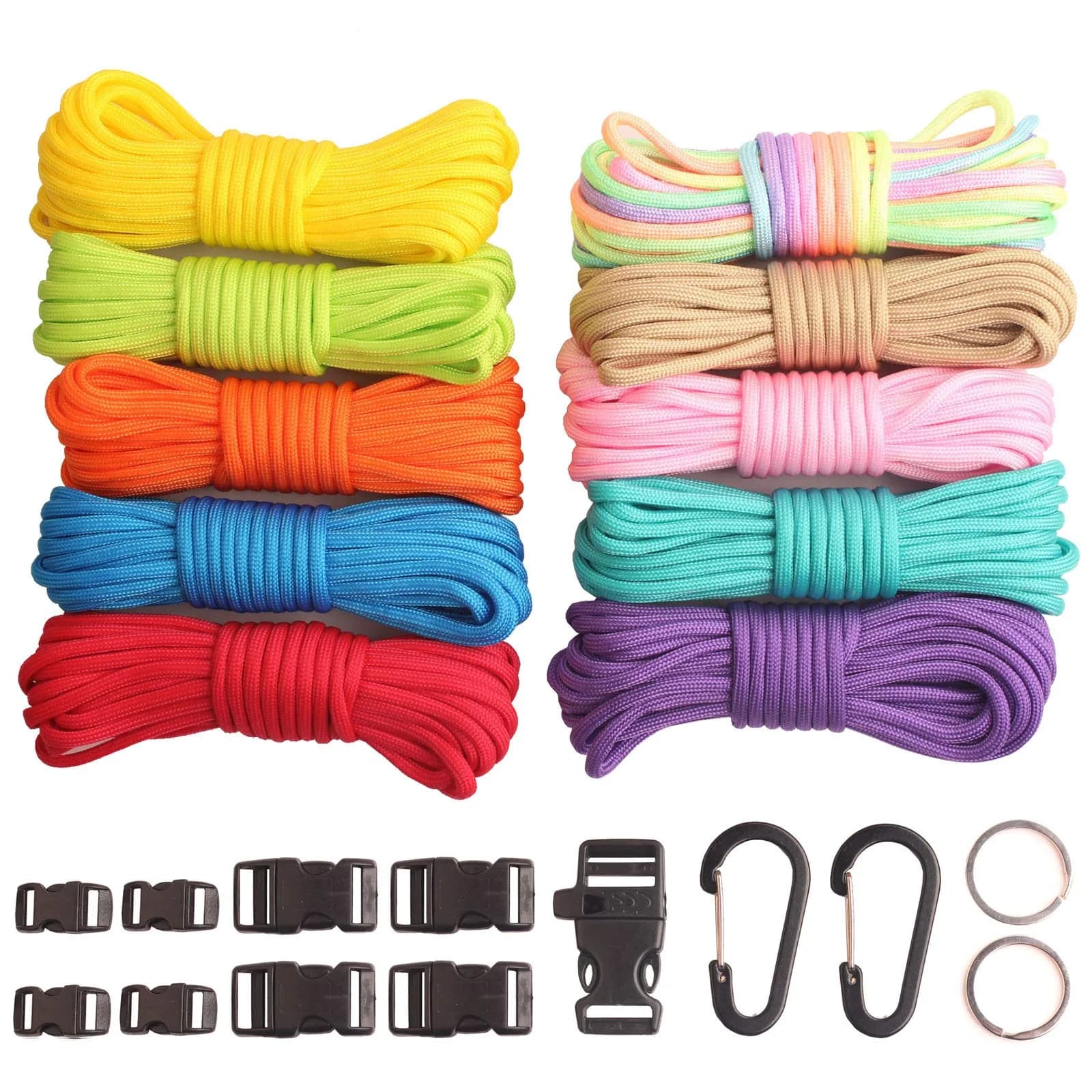 GeGeDa Paracord 550 Bracelet Kit 200 ft (60.96 m) | 550 lb Strength, Includes Buckles & Key Rings