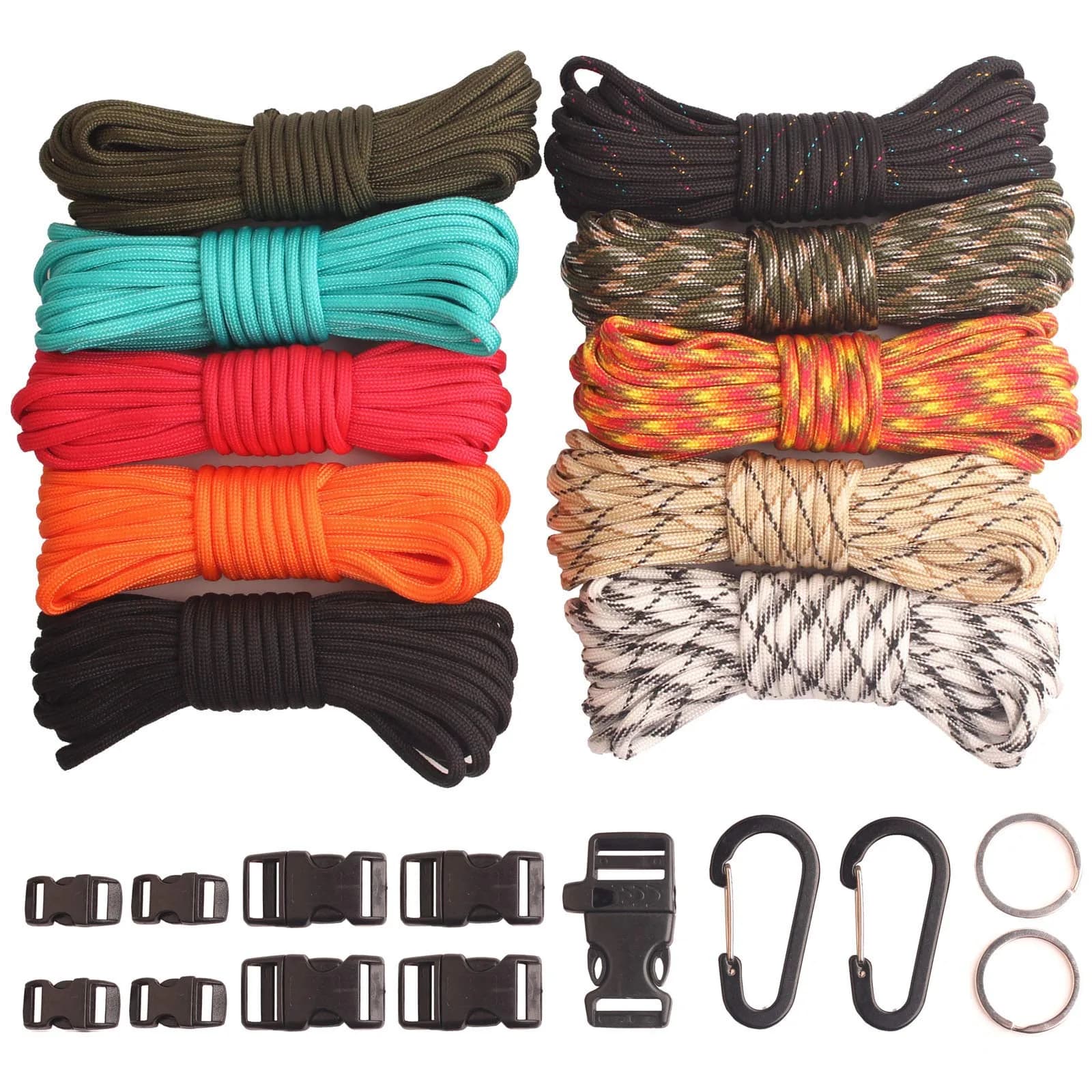 GeGeDa Paracord 550 Bracelet Kit 200 ft (60.96 m) | 550 lb Strength, Includes Buckles & Key Rings — C-Set