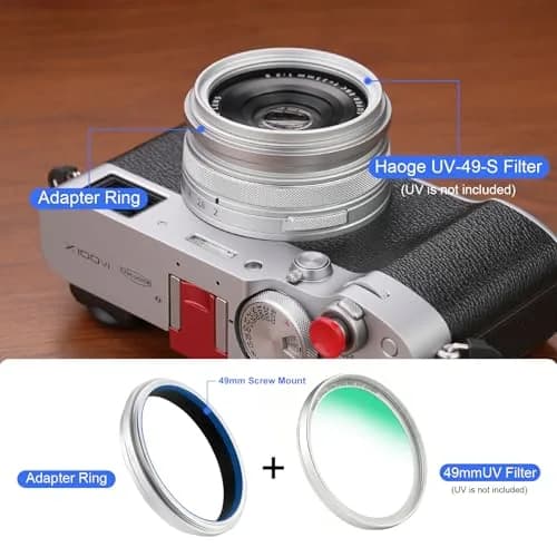 Haoge Silver Camera Lens Filter Adapter Ring for Fujifilm X100V X100VI 49mm | Attaches 49mm Filters & Original Lens Cap thumbnail 3