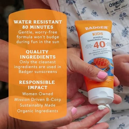Badger Kids Mineral Sunscreen Combo SPF 40 Cream + SPF 35 Face Stick | 98% Organic Ingredients, Water Resistant, Reef Safe thumbnail 7