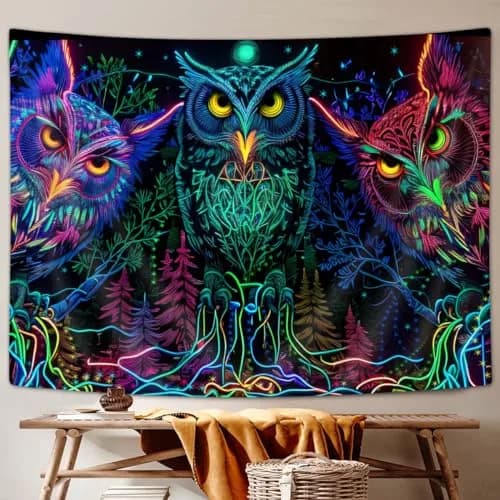 JAWO Psychedelic Owl Tapestry 80x60 Inch | Trippy Forest Line Art Wall Hanging for Bedroom thumbnail 2