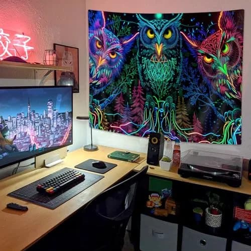 JAWO Psychedelic Owl Tapestry 180cm x 152cm (71"L x 60"W) | HD Pattern Printing for Vibrant Home Decor thumbnail 4