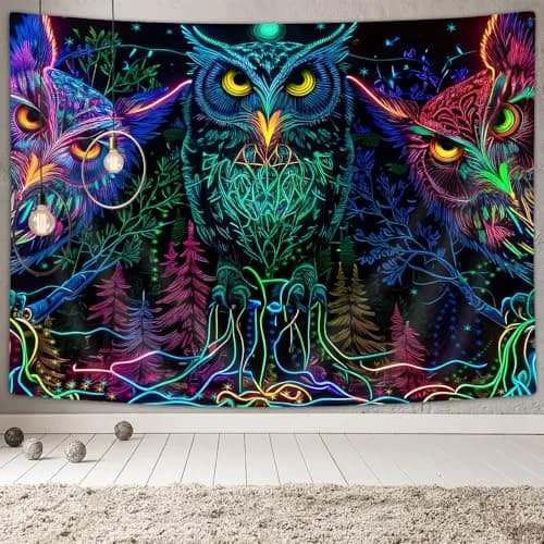 JAWO Psychedelic Owl Tapestry 180cm x 152cm (71"L x 60"W) | HD Pattern Printing for Vibrant Home Decor thumbnail 3
