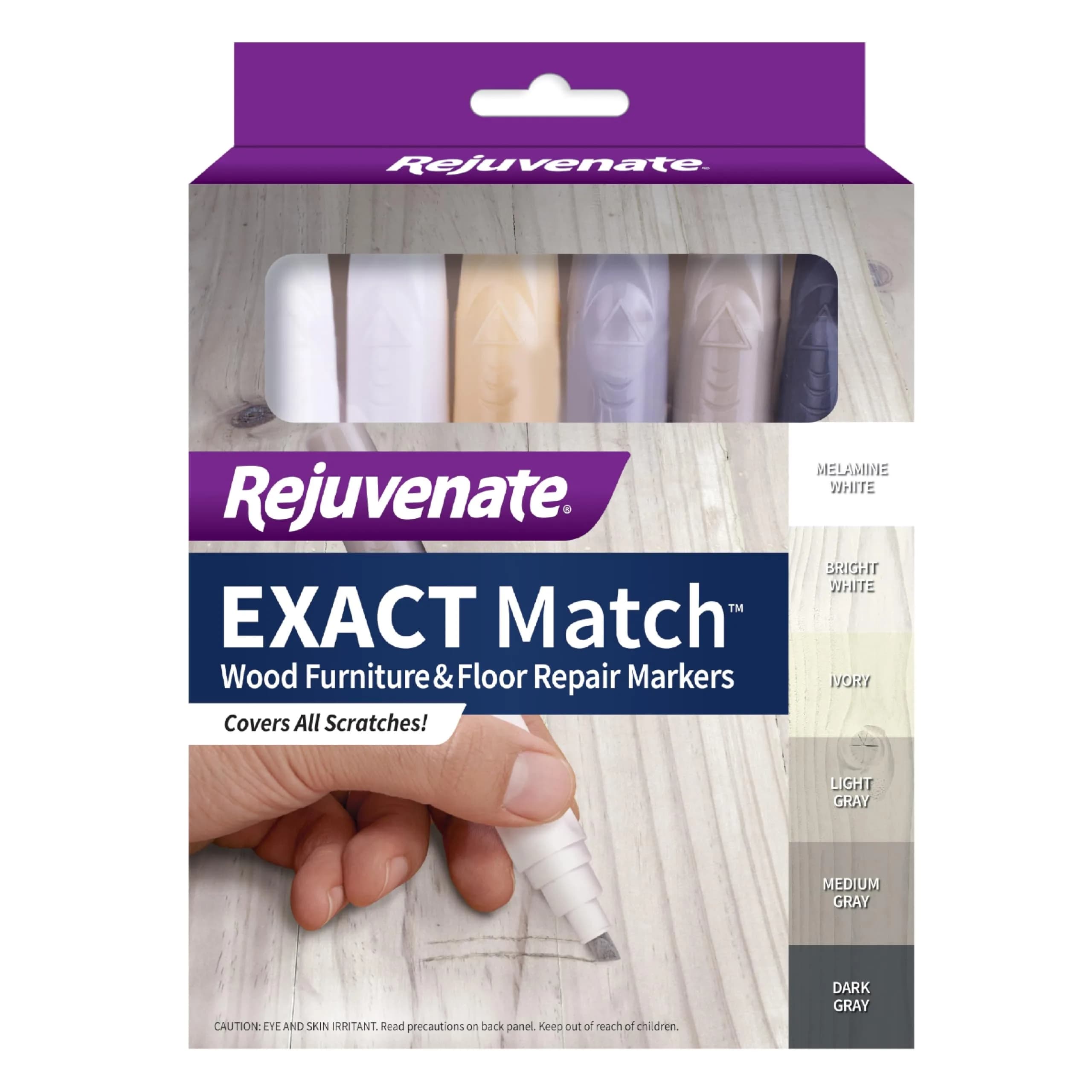 Rejuvenate Exact Match Wood Furniture & Floor Repair Markers, 6 Count, White/Gray Markers | Covers Scratches, Scuffs, and Damage