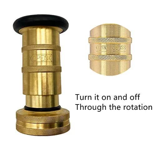 SAFBY Brass Fire Hose Nozzle 1" NH/NST | Durable, Adjustable Fog & Stream | 60ft Range thumbnail 2