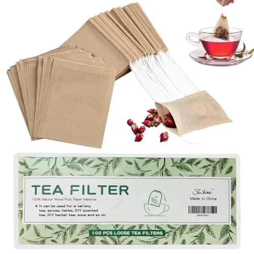 fenshine 100pcs Disposable Tea Bags for Loose Leaf Tea | Natural Wood Pulp, Unbleached, Drawstring (3.54" x 2.75") thumbnail 1