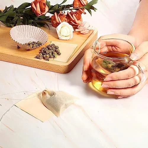 fenshine 100pcs Disposable Tea Bags for Loose Leaf Tea | Natural Wood Pulp, Unbleached, Drawstring (3.54" x 2.75") thumbnail 7