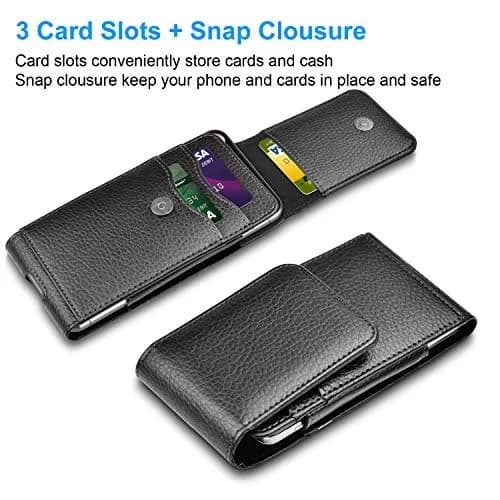 Takfox Leather Belt Holster Pouch for Samsung Galaxy S25 Ultra S24 Plus S23 S22 S21 S20 FE 5G Note 20 J7 J3 with Belt Clip & Card Slots (Black) thumbnail 3
