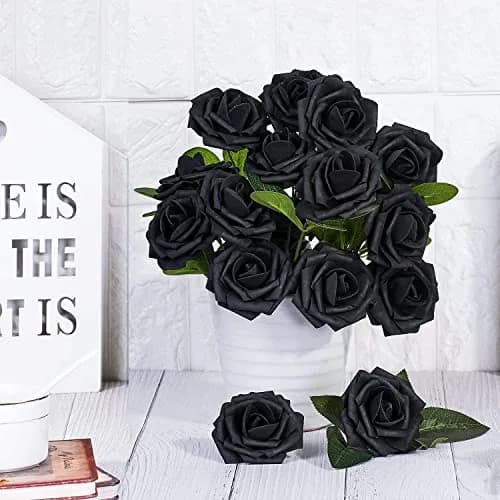 Higfra Black 25pcs Artificial Foam Roses with Stems | Realistic Look for DIY Bouquets & Decor thumbnail 2