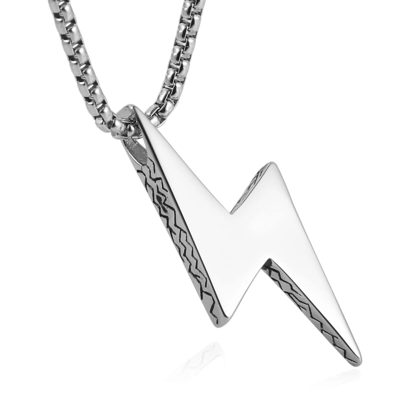 AsAlways Lightning Bolt Necklace for Men, with 22"+2" Rolo Chain | Strength & Power Accessory - main product image