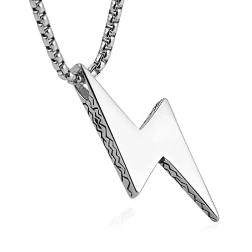 AsAlways Lightning Bolt Necklace for Men, with 22"+2" Rolo Chain | Strength & Power Accessory thumbnail 1