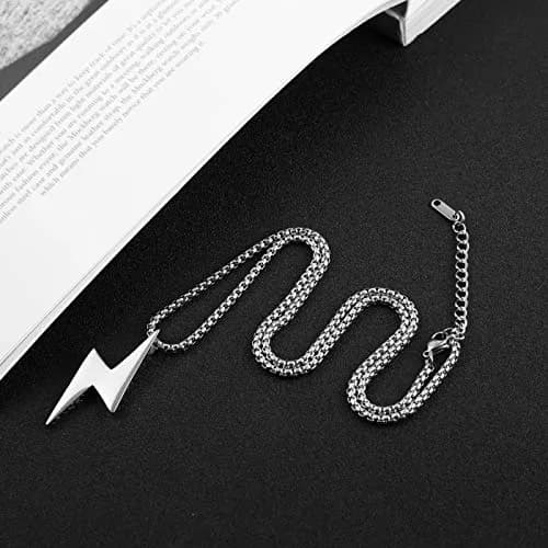 AsAlways Lightning Bolt Necklace for Men, with 22"+2" Rolo Chain | Strength & Power Accessory thumbnail 5