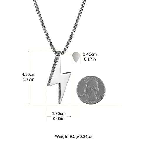 AsAlways Lightning Bolt Necklace for Men, with 22"+2" Rolo Chain | Strength & Power Accessory thumbnail 6