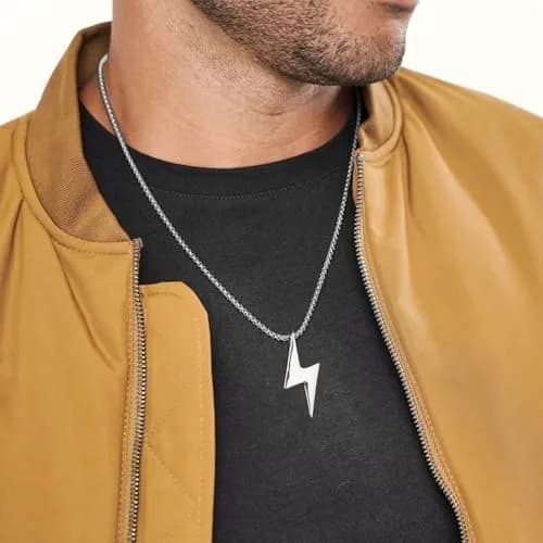 AsAlways Lightning Bolt Necklace for Men, with 22"+2" Rolo Chain | Strength & Power Accessory thumbnail 2