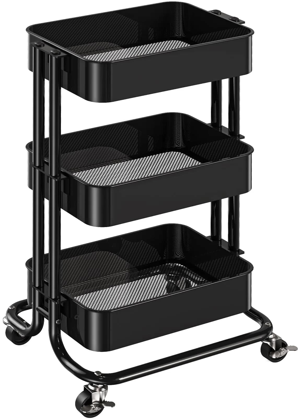 Pipishell 3 Tier Metal Rolling Utility Cart with 2 Lockable Wheels, Black | Extra Storage & Mobility - main product image