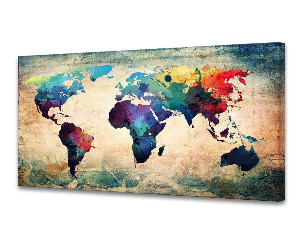 Baisuwallart Abstract World Map Canvas Painting 100cm x 50cm (40"L x 20"W) | Vivid Colors, Framed & Ready to Hang - main product image