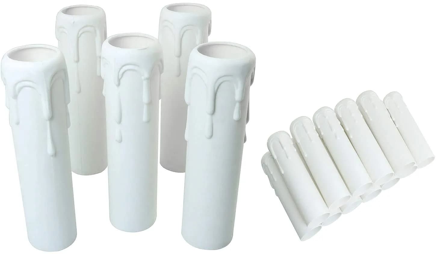 Longdex E12 Candelabra Base Sleeves 25x100mm (1x4 Inch) White Antique Candle Light Sockets 12-Pack | Realistic Wax Bead Effect - main product image
