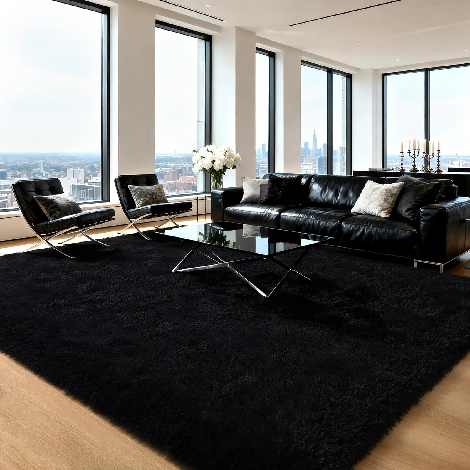HOMORE Black Rug for Bedroom 4x6 | Fluffy Non Slip Area Rug for Kids Room - main product image