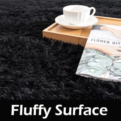 HOMORE Black Rug for Bedroom 4x6 | Fluffy Non Slip Area Rug for Kids Room thumbnail 4