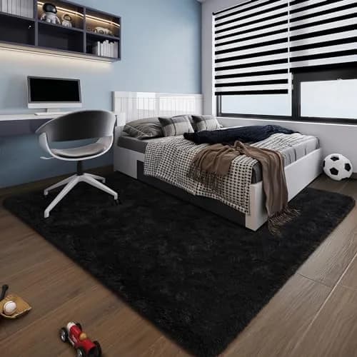 HOMORE Black Rug for Bedroom 4x6 | Fluffy Non Slip Area Rug for Kids Room thumbnail 9