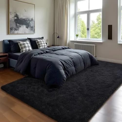 HOMORE Black Rug for Bedroom 4x6 | Fluffy Non Slip Area Rug for Kids Room thumbnail 2