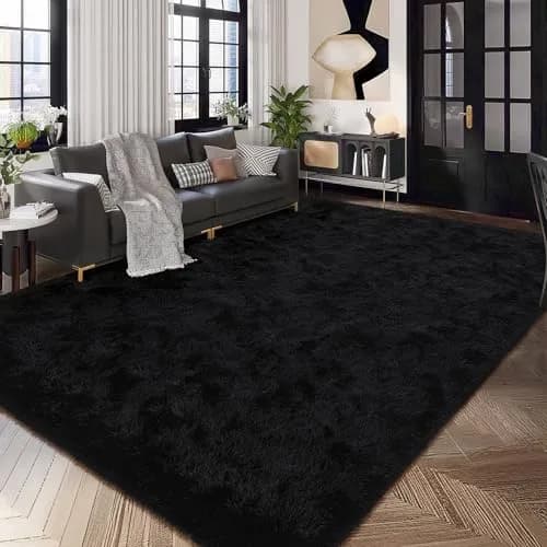 HOMORE Black Rug for Bedroom 4x6 | Fluffy Non Slip Area Rug for Kids Room thumbnail 3