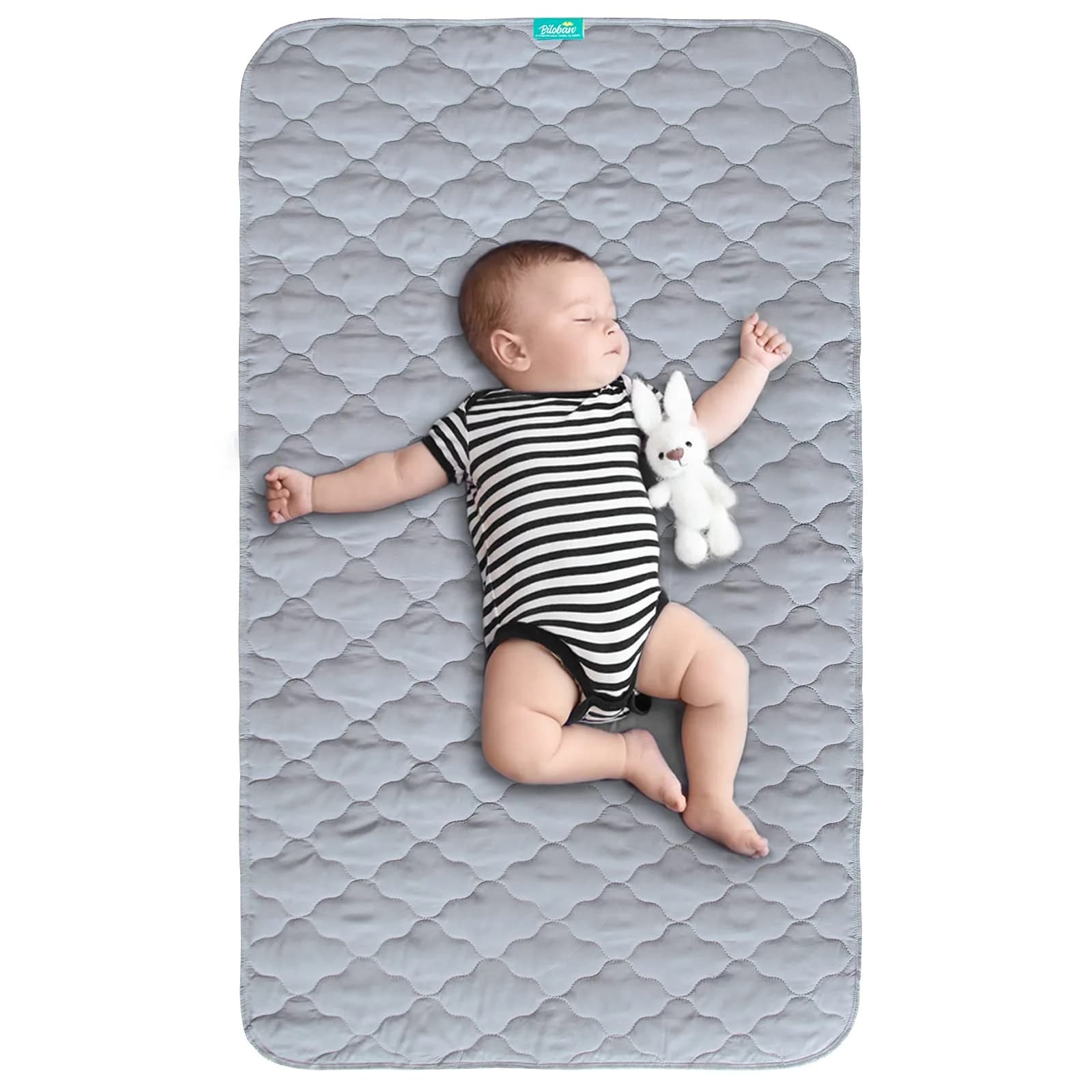 Biloban Waterproof Crib Mattress Protector Pink 71cm (28") x 132cm (52") | Breathable Quilted Pad for Safe Sleep — Grey