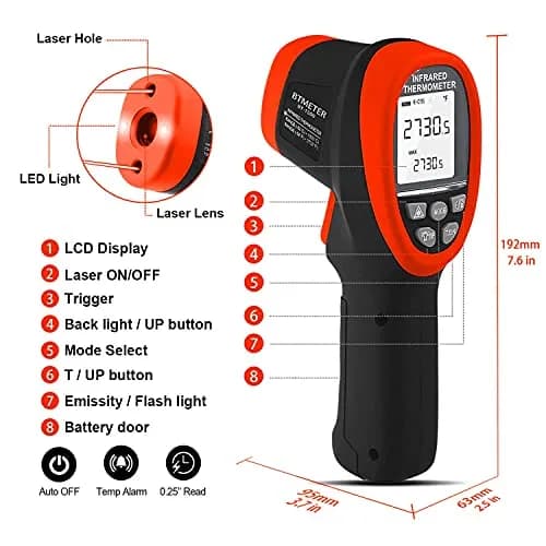 BTMETER BT-1500 Pyrometer -58℉ to 2732℉ Infrared Laser Thermometer Gun for Industrial & Automotive Use thumbnail 8