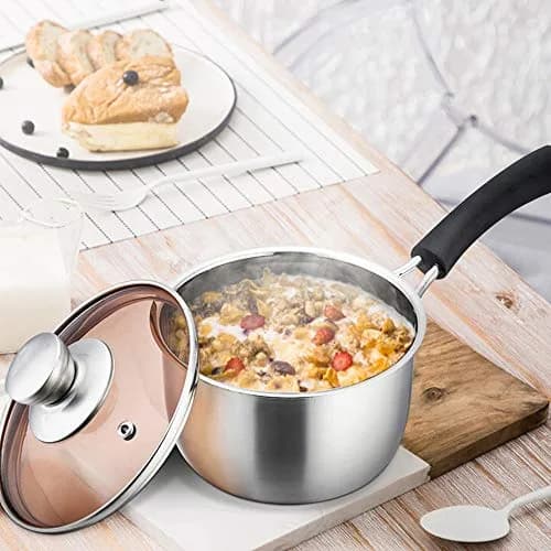 TeamFar 2 Quart Stainless Steel Saucepan with Lid | 1.89 L (2 qt) Milk Pot for Small Batches thumbnail 3