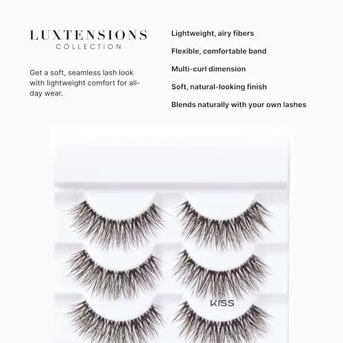 KISS Lash Couture LuXtensions False Eyelashes, Royal Satin, 1 Pair, 10mm Flat Lash | Natural Look Reusable D/C/J Curl Mix thumbnail 6