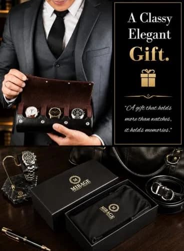 M Mirage Luxury Travel Watch Roll Case for Men, 3-Slot Watch Organizer & Display | Black Leather thumbnail 4
