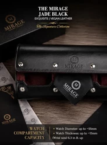 M Mirage Luxury Travel Watch Roll Case for Men, 3-Slot Watch Organizer & Display | Black Leather thumbnail 7