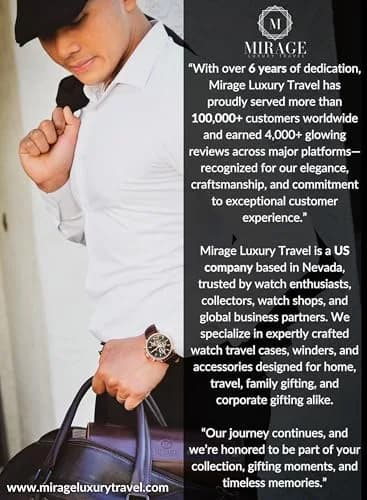M Mirage Luxury Travel Watch Roll Case for Men, 3-Slot Watch Organizer & Display | Black Leather thumbnail 8