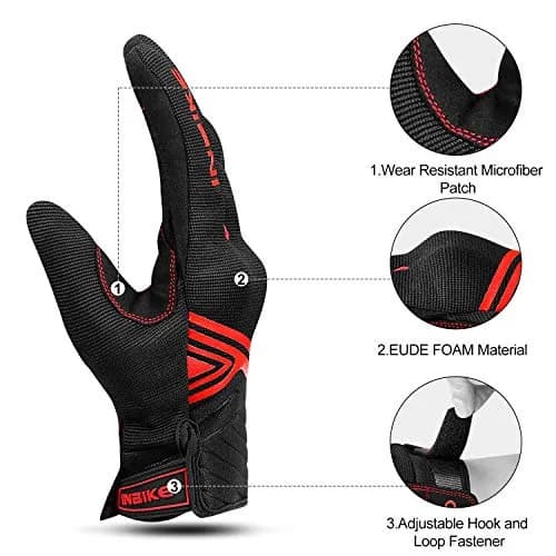 INBIKE Red Medium Motorcycle Gloves: Breathable Mesh with TPR Palm Pad & Touchscreen thumbnail 3