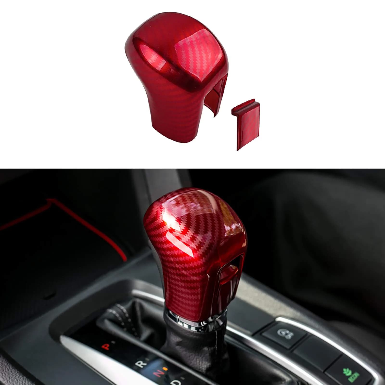 Thenice CVT Gear Shifting Knob Cover for Honda Civic 2016-2021 | Red Carbon Fiber Finish - main product image